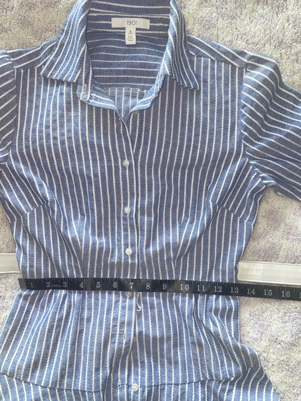 1901 Stripe Belted Shirtdress Sz 4 Petite - Picture 7 of 16